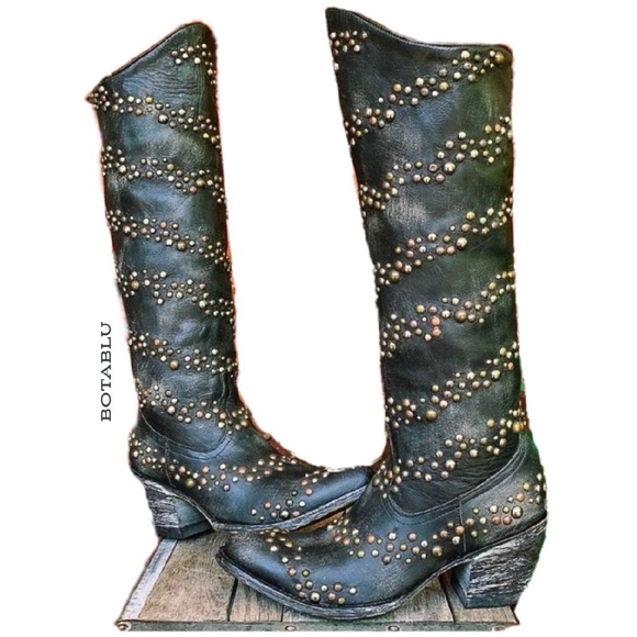 OLD GRINGO Rare Tall Studded Black Leather Cowgirl Western Boots Size 6 - Picture 2 of 15